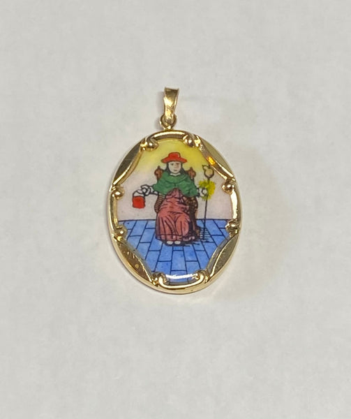 Vintage NOS 10K Yellow Gold Enameled Holy Infant of Atocha "Santo Niño de Atocha" 25mm x 20mm Oval Medal