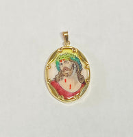 Vintage NOS 10K Yellow Gold Enameled Ecce Homo "Gran Poder de Jesus" 25mm x 20mm Oval Medal