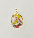 Vintage NOS 10K Yellow Gold Enameled Sacred Heart "Sagrado Corazon" 25mm x 20mm Oval Medal