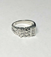 Sterling Silver Genuine 0.12 ctw Diamond Man's Nugget Ring