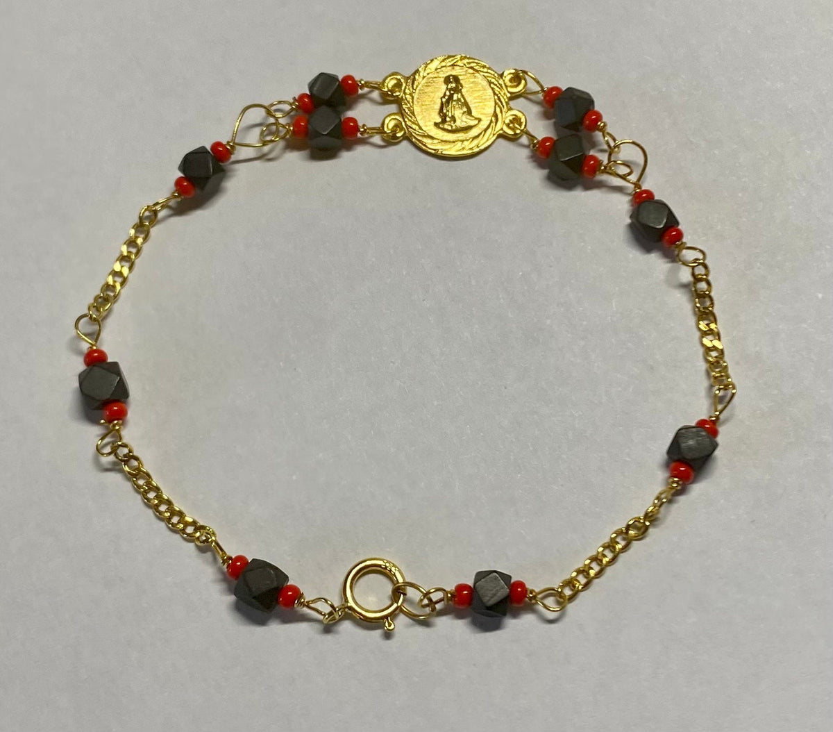 14 Karat Yellow Gold Genuine Azabache Jet-Coral 
