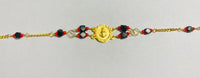 14 Karat Yellow Gold Genuine Azabache Jet-Coral Saint Barbara Medal 7.5" Curb Bracelet