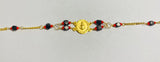 14 Karat Yellow Gold Genuine Azabache Jet-Coral Saint Barbara Medal 7.5" Curb Bracelet