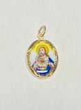 Vintage NOS 10K Yellow Gold Enameled Sacred Heart of Jesus "Sagrado Corazon" 17mm x 13mm Oval Medal