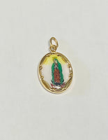 Vintage NOS 10K Yellow Gold Enameled Our Lady of Guadalupe 17mm x 13mm Oval Medal