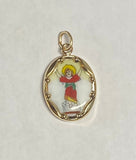 Vintage NOS 10K Enameled Divine Child Jesus "Divino Niño" 17mm x 13mm Oval Medal