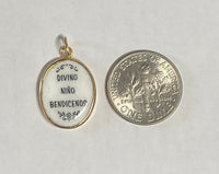 Vintage NOS 10K Enameled Divine Child Jesus "Divino Niño" 17mm x 13mm Oval Medal