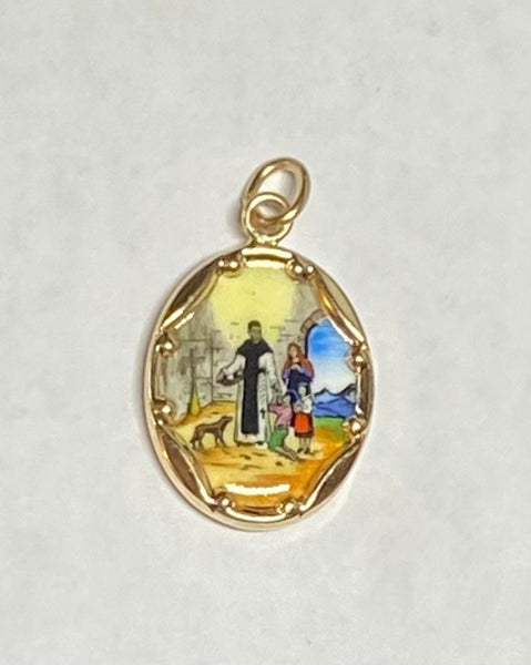 Vintage NOS 10K Yellow Gold Enameled San Martin de Porres 17mm x 13mm Oval Medal