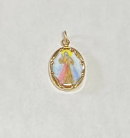 Vintage NOS 10K Yellow Gold Enameled Divine Mercy Jesus "Divina Misericordia" 17mm x 13mm Oval Medal