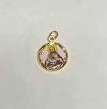 Vintage NOS 10K Yellow Gold Enameled Sacred Heart of Jesus "Sagrado Corazon" 12.8mm Round Medal