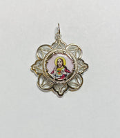 Sterling Silver Enameled Sacred Heart of Jesus "Sagrado Corazon" Filigree Medal