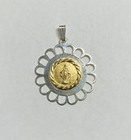 Sterling Silver and 14 Karat Yellow Gold Miraculous Virgin Mary "Milagrosa" Filigree Scalloped Medal