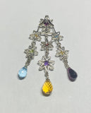 Sterling Silver Briolette Gemstones and Diamonds Chandelier Pendant