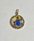 Vintage NOS 10K Yellow Gold Enameled Holy Infant of Atocha & Sacred Heart 12.8mm Scapular Medal