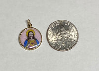 Vintage NOS 10K Yellow Gold Enameled Holy Infant of Atocha & Sacred Heart 12.8mm Scapular Medal