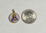 Vintage NOS 10K Yellow Gold Enameled Holy Infant of Atocha & Sacred Heart 12.8mm Scapular Medal