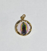 Vintage NOS 10K Yellow Gold Enameled Our Lady of Guadalupe 12.8mm Medal