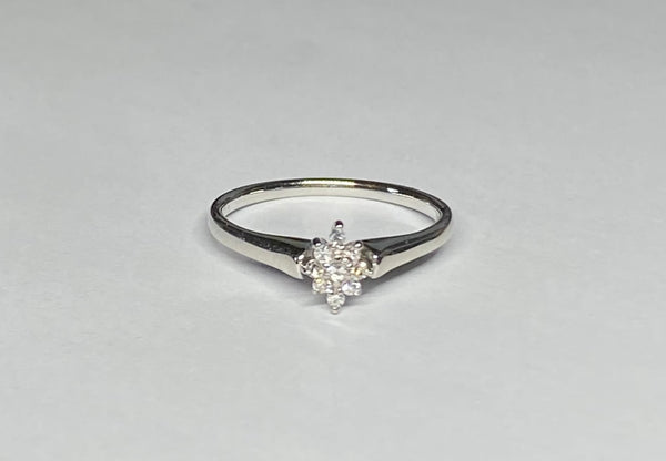 Vintage NOS 1960's Sterling Silver Genuine .20 Carat TW Diamond Petite Solitaire Marquise Shape Cluster Ring