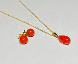 14K Yellow Gold Filled Faux Coral Stud Earrings and Pendant with Gold Plated 18" Chain Set