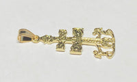 14K Yellow Gold Caravaca Double Cross with Angels Crucifix "Cruz de Caravaca" Pendant