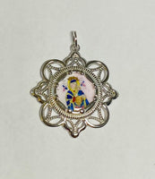 Sterling Silver Enameled Our Lady of Perpetual Help "Perpetuo Socorro" Filigree Medal