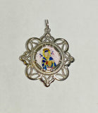 Sterling Silver Enameled Our Lady of Perpetual Help "Perpetuo Socorro" Filigree Medal