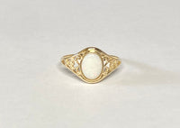 10K Yellow Gold Oval 8mm x 6mm Genuine Opal Dainty Filigree Ring