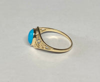 10K Yellow Gold Oval 8mm x 6mm Genuine Turquoise Dainty Filigree Ring