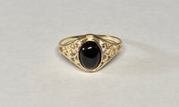 10K Yellow Gold Oval 8mm x 6mm Genuine Black Onyx Dainty Filigree Ring