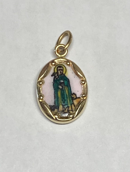 Vintage NOS 10K Yellow Gold Enameled Saint Martin de Porres 13mm x 10mm Oval Medal