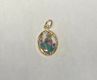 Vintage NOS 10K Yellow Gold Enameled Saint Martha 13mm x 10mm Oval Medal