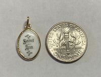 Vintage NOS 10K Yellow Gold Enameled Saint Ann 13mm x 10mm Oval Medal