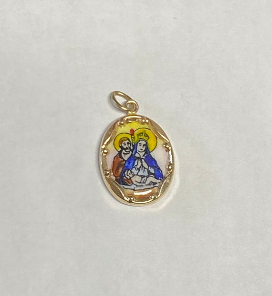 Vintage NOS 10K Yellow Gold Enameled Our Lady of Altagracia 17mm x 13mm Oval Medal