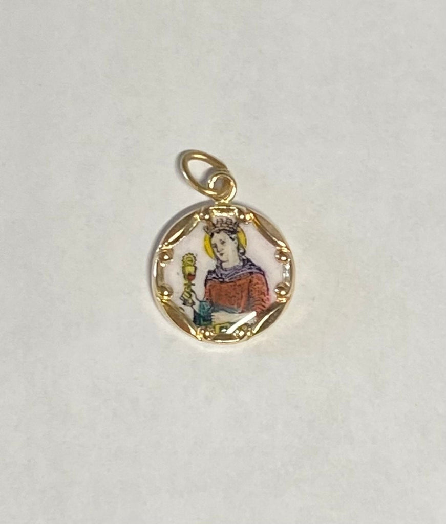 Vintage NOS 10K Yellow Gold Enameled Saint Barbara 