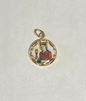 Vintage NOS 10K Yellow Gold Enameled Saint Barbara "Santa Barbara" 12.8mm Round Medal