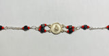 Sterling Silver Genuine Azabache Jet-Coral Our Lady of Mt. Carmel "Virgen del Carmen" Medal 7" Bracelet