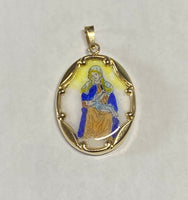 Vintage NOS 10K Yellow Gold Enameled Our Lady of Providence "Providencia" 25mm x 20mm Oval Medal