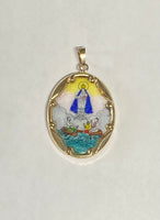 Vintage NOS 10K Yellow Gold Enameled Our Lady of Charity "Caridad del Cobre" 25mm x 20mm Oval Medal