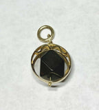 Vintage 1960's NOS 18KT Yellow Gold 8mm Genuine Azabache Jet Black Pendant