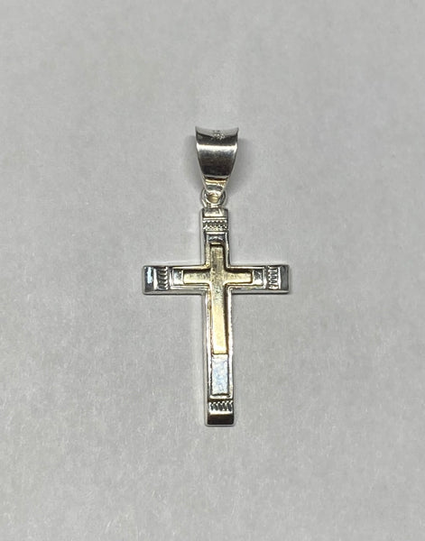 Sterling Silver & 14 Kt. Yellow Gold Cross Pendant (1.12")