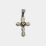 Sterling Silver & 14 Kt. Yellow Gold Cross with Heart Pendant (3 Styles)