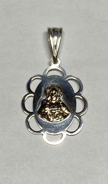 Sterling Silver and 14K Yellow Gold Sacred Heart of Jesus Oval Scalloped Medal