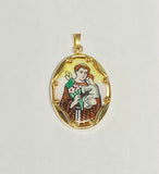 Vintage NOS 10K Yellow Gold Enameled Saint Anthony of Padua "San Antonio" 25mm x 20mm Oval Medal