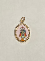 Vintage NOS 10K Yellow Gold Enameled Infant of Prague 17mm x 13mm Oval Medal