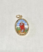 Vintage NOS 10K Yellow Gold Enameled Saint Jude "San Judas Tadeo" 17mm x 13mm Oval Medal