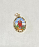 Vintage NOS 10K Yellow Gold Enameled Saint Jude "San Judas Tadeo" 17mm x 13mm Oval Medal