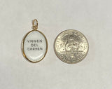 Vintage NOS 10K Yellow Gold Enameled Our Lady of Mt Carmel "Virgen del Carmen" 17mm x 13mm Oval Medal