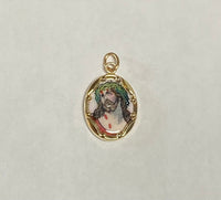 Vintage NOS 10K Yellow Gold Enameled Ecce Homo "Gran Poder de Jesus" 17mm x 13mm Oval Medal