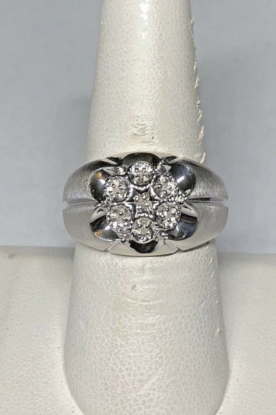 Sterling Silver Genuine Diamond Men's Cluster Ring