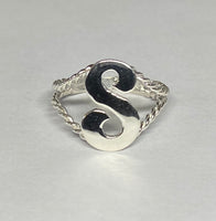 Sterling Silver 925 Script Initial Rope Design Ring (All Letters Available)